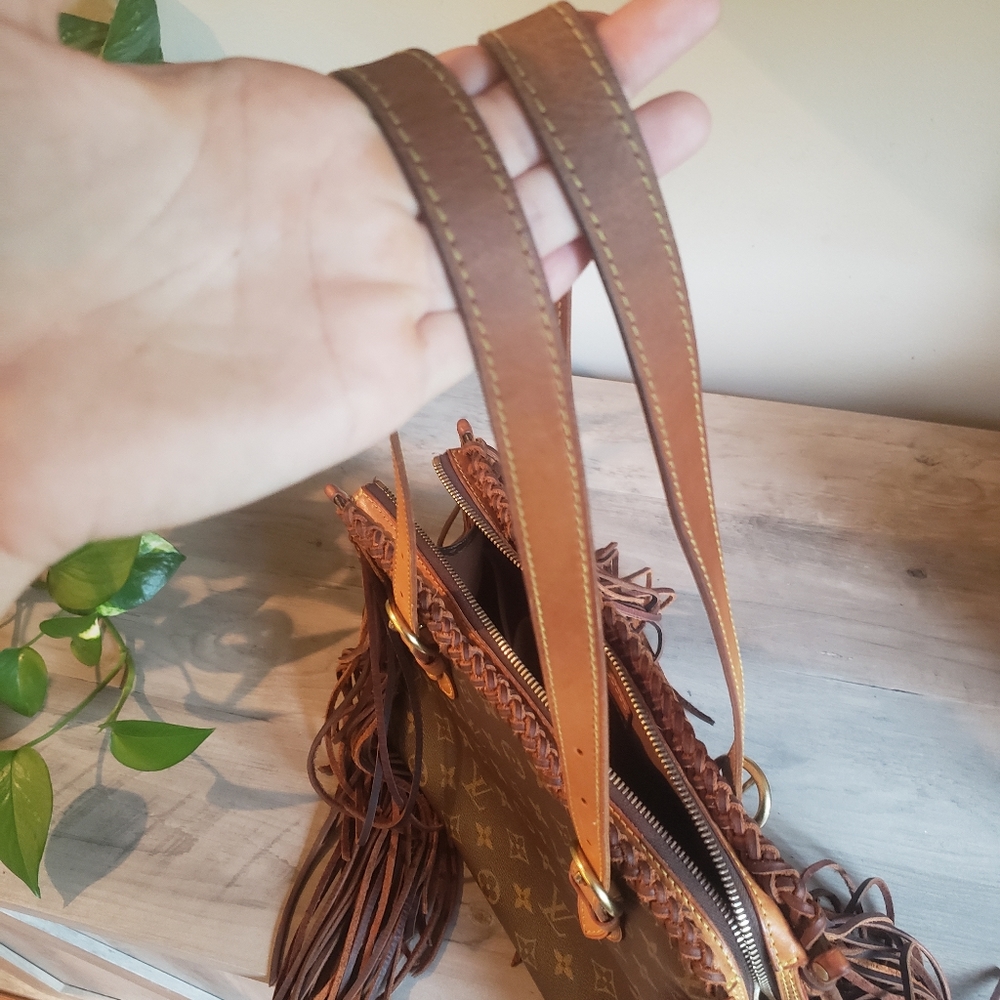 Louis Vuitton Brown Monogram Fringe Tote with Tan Straps - Picture 9 of 13